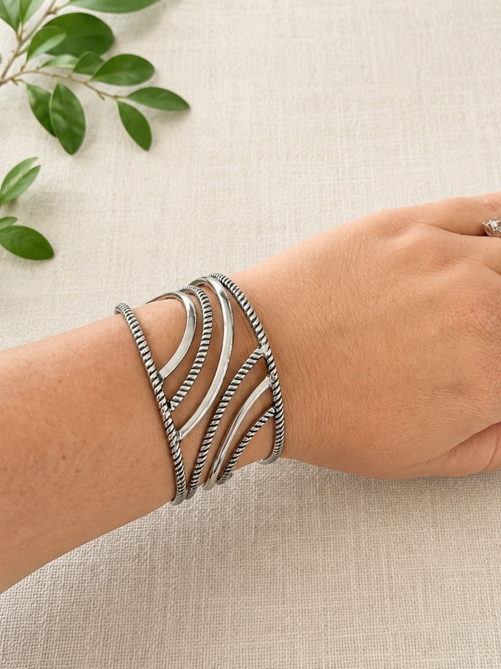 Sterling-Style Silver Twist Cuff Bracelet - Women Jewelry